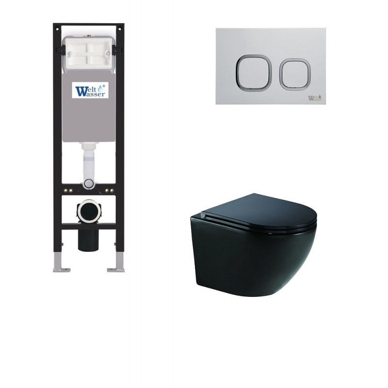 Унитаз с инсталляцией WeltWasser и кнопкой смыва (AMBERG 350 + MERZBACH 041 XL MT-BL + AMBERG RD-MT CR)