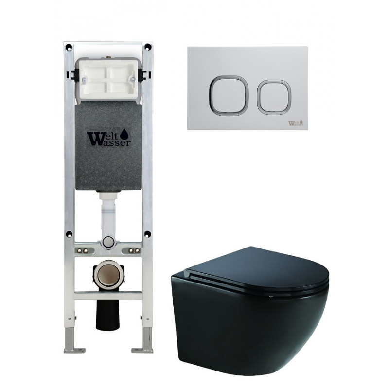 Унитаз с инсталляцией WeltWasser и кнопкой смыва (AMBERG 350 ST + MERZBACH 041 XL MT-BL + AMBERG RD-WT)