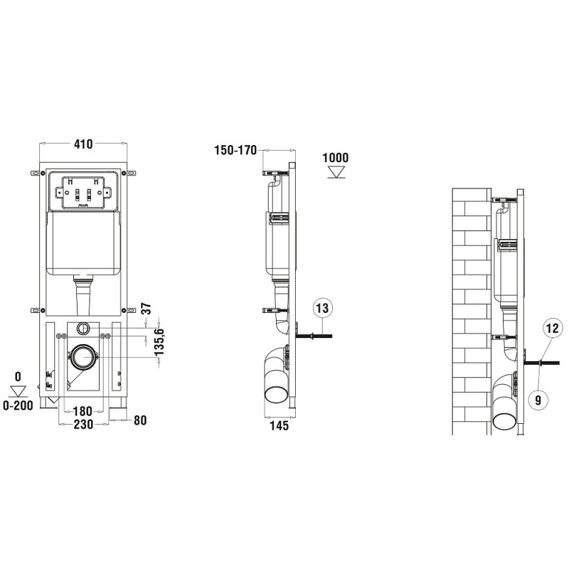 Унитаз с инсталляцией WeltWasser и кнопкой смыва (MARBERG 410 + GELBACH 043 MT-BL + MAR 410 RD GL-WT)