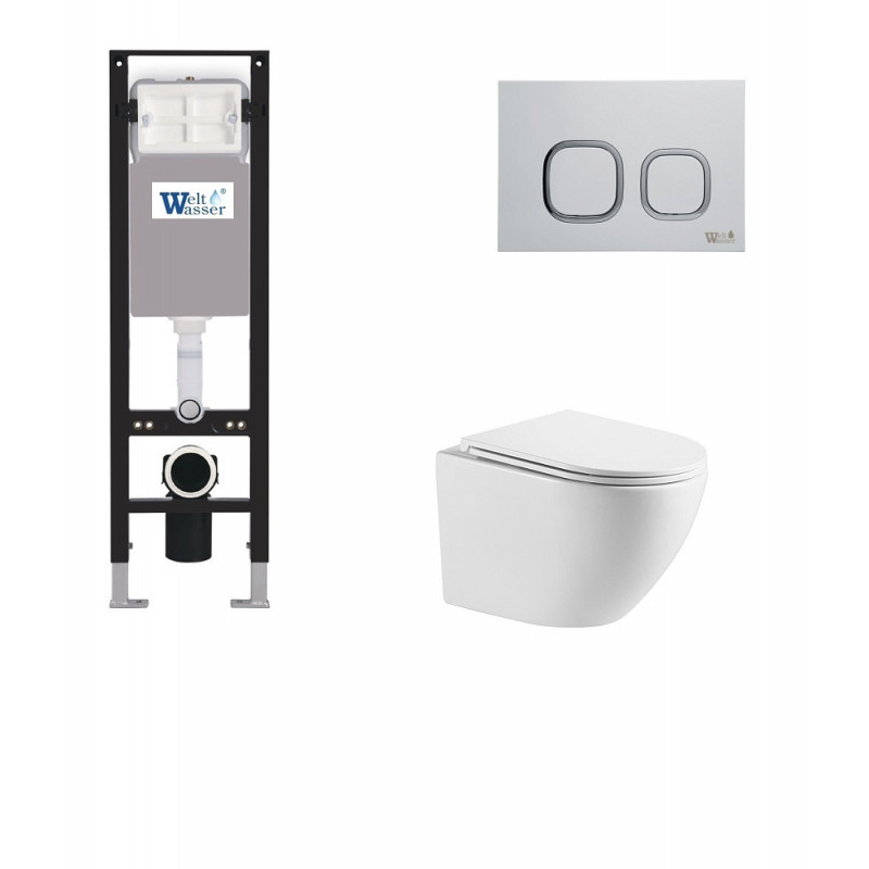 Унитаз с инсталляцией WeltWasser и кнопкой смыва (AMBERG 350 + MERZBACH 041 XL GL-WT + AMBERG RD-WT)