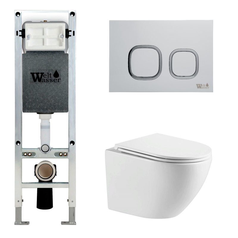 Унитаз с инсталляцией WeltWasser и кнопкой смыва (AMBERG 350 ST + MERZBACH 041 XL GL-WT + AMBERG RD-WT)