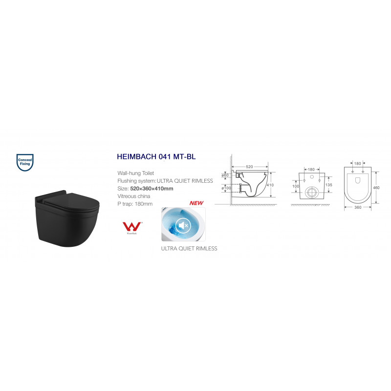 Унитаз подвесной безободковый WW HEIMBACH 041 MT-BL