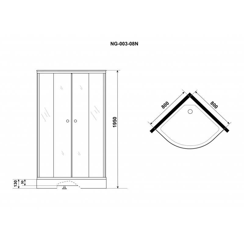 Душ. уголок NG-003-14 (800х800х1950) низкий поддон стекло МАТОВОЕ 2 места