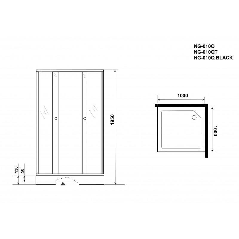 Душевой уголок NG-010-14QT (1000х1000х1950), стекло ТОНИРОВАННОЕ