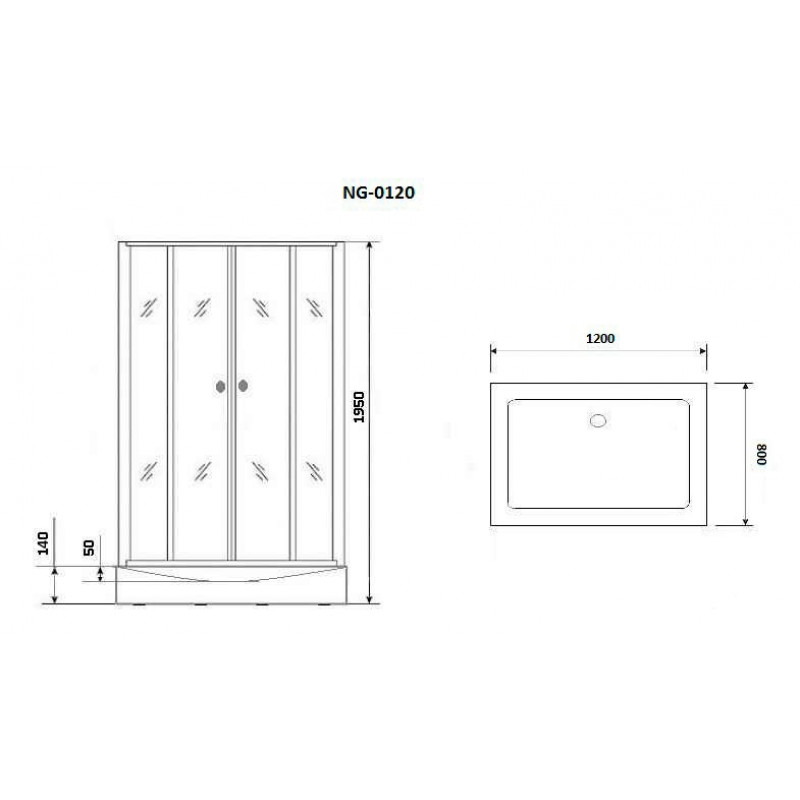 Душевой уголок NG-0120-14 (1200х800х1950), стекло прозрачное