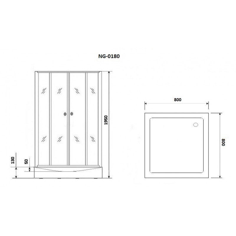 Душевой уголок NG-0180-14 (800х800х1950), стекло прозрачное, 2 места