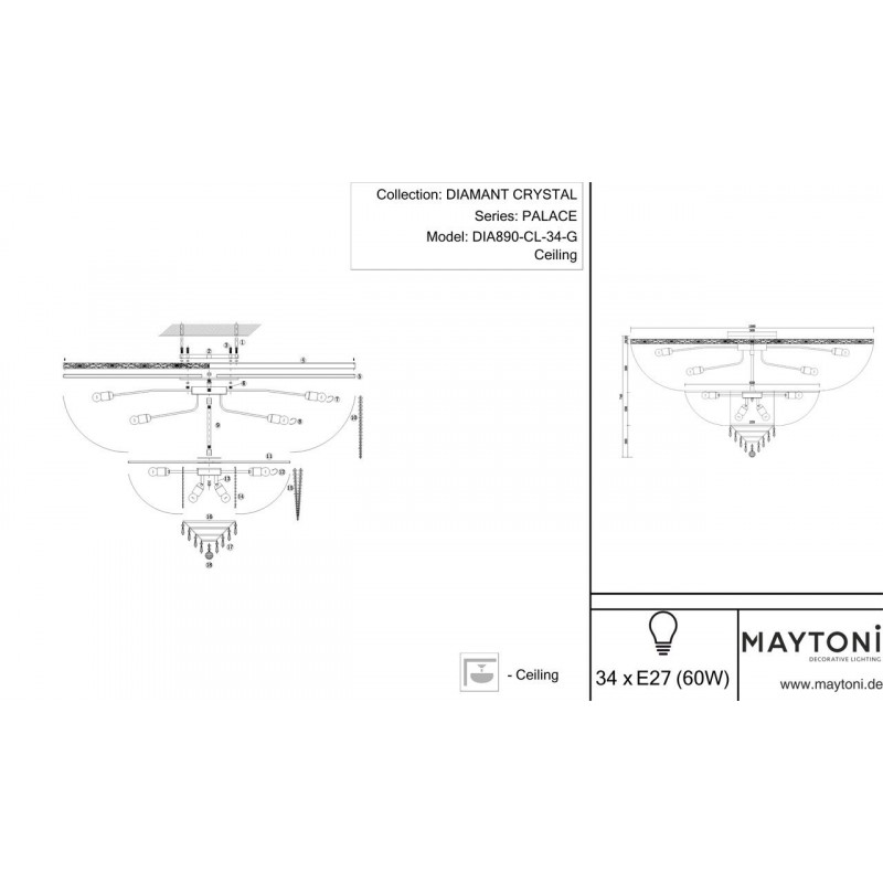 Потолочная люстра Maytoni Palace DIA890-CL-34-G