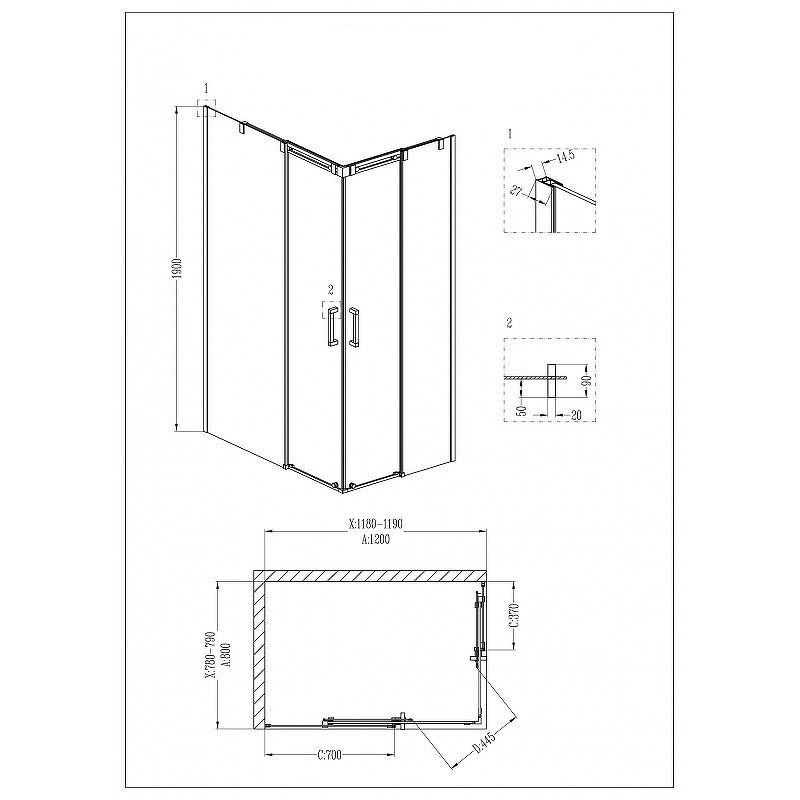 Душ.ограждение GR-3120L Galaxy 120*80*190 прямоугольник, двери раздвижные 2 места