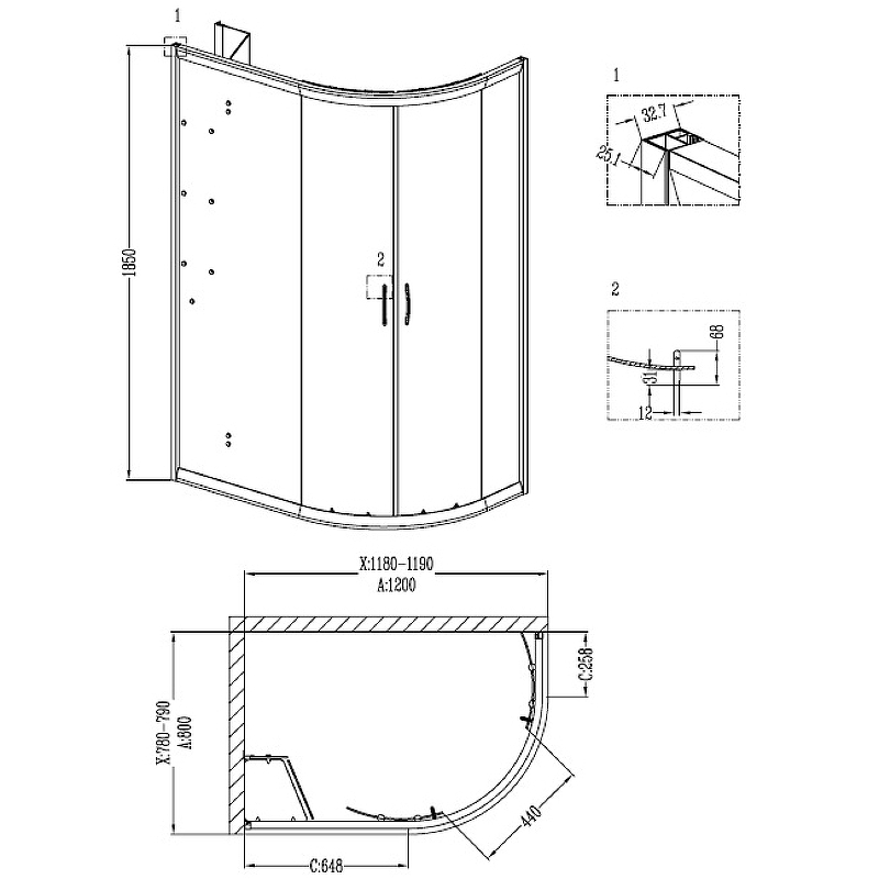 Душ.ограждение GR-9120L Classic 120*80*185 с ПОДДОНОМ двери раздвижные 2 места