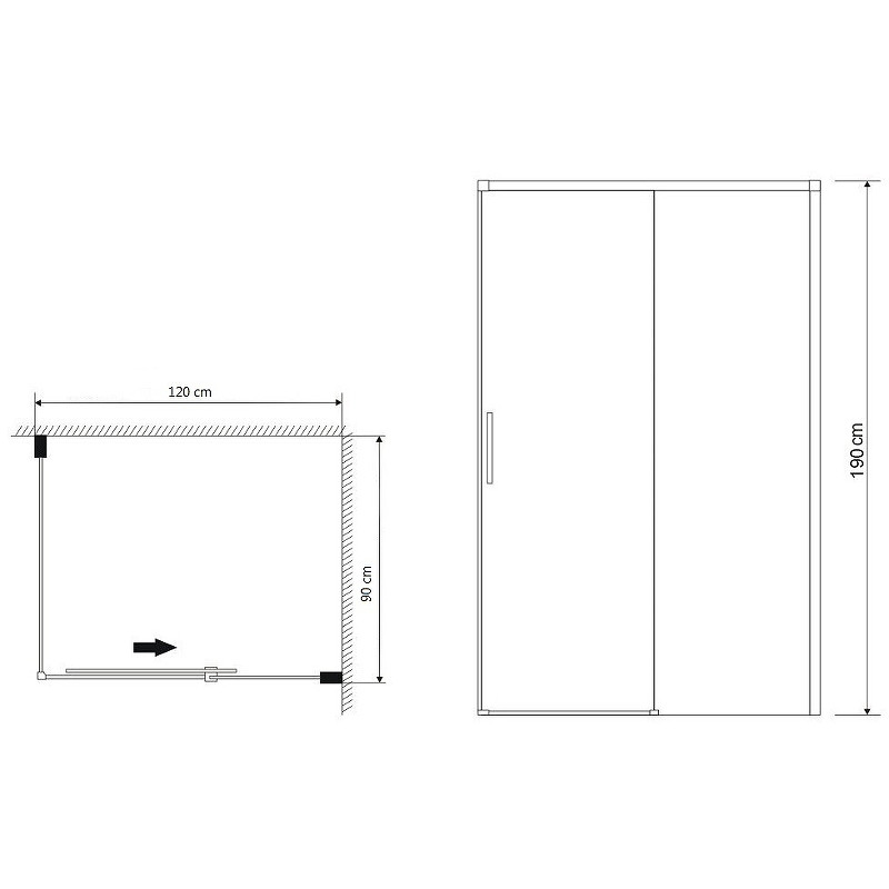 Душ.ограждение GR-D120-P90 Fly1 (120*90*190) прямоугольник, дверь раздвижная 2 места