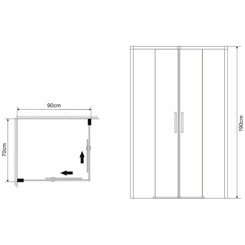 Душ.ограждение GR-7090 Fly (70*90*190) прямоугольник, двери раздвижные 1 место