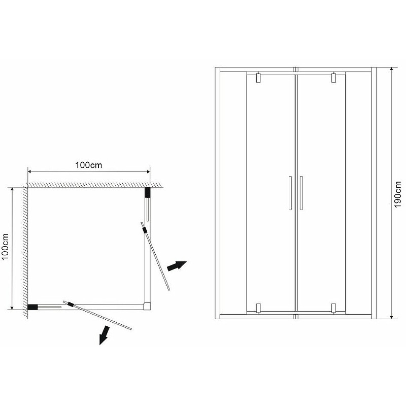 Душ.ограждение GR-1010 Forta (100*100*190) квадрат, двери распашные 1 место