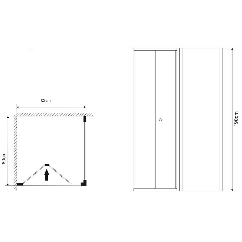 Душ.ограждение GR-8080 Alba2 (80*80*190) квадрат, складывающаяся дверь из двух частей 1 место