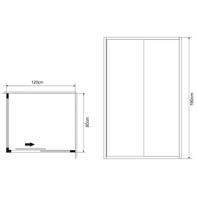 Душ.ограждение GR-1280 Alba (120*80*190) прямоугольник, дверь раздвижная 2 место