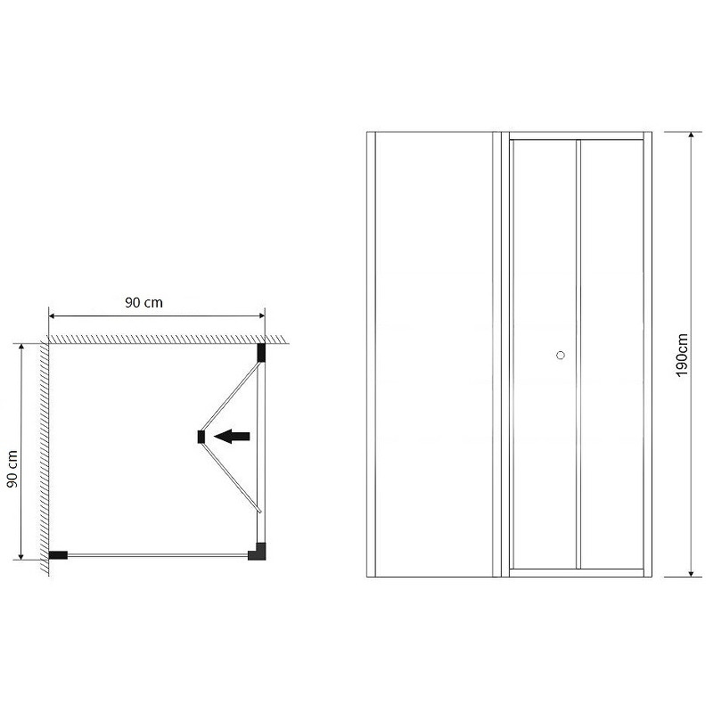 Душ.ограждение GR-9090 Advans (90*90*190) квадрат, складывающаяся дверь из двух частей 2 места