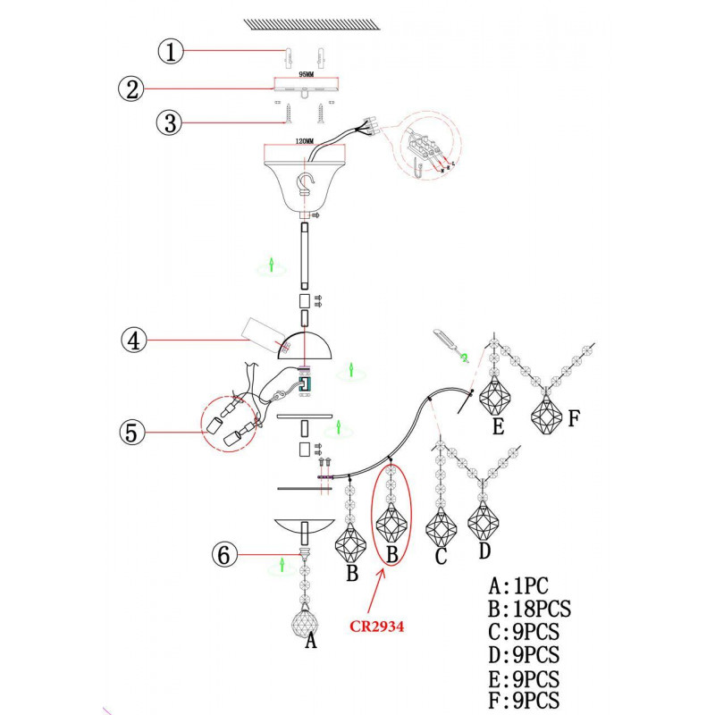 Потолочная люстра Odeon Light Kabris 2934/6C