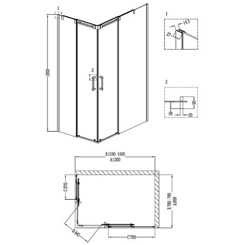 Душ.ограждение GR-3120R Galaxy 120*80*190 прямоугольник, двери раздвижные 2 места