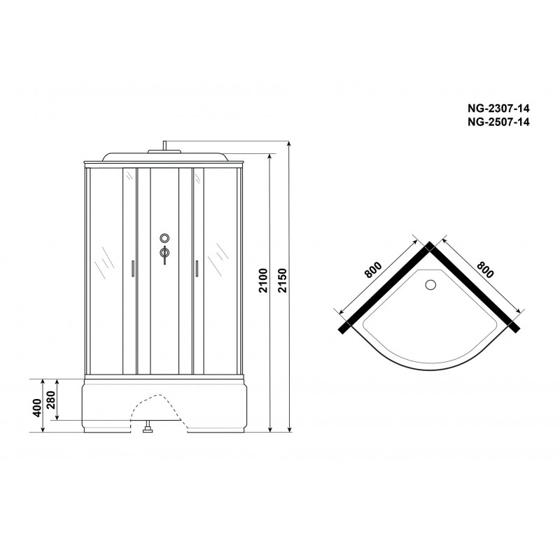 Душевая кабина Niagara NG-2307-14 80х80 см, с матовыми стеклами