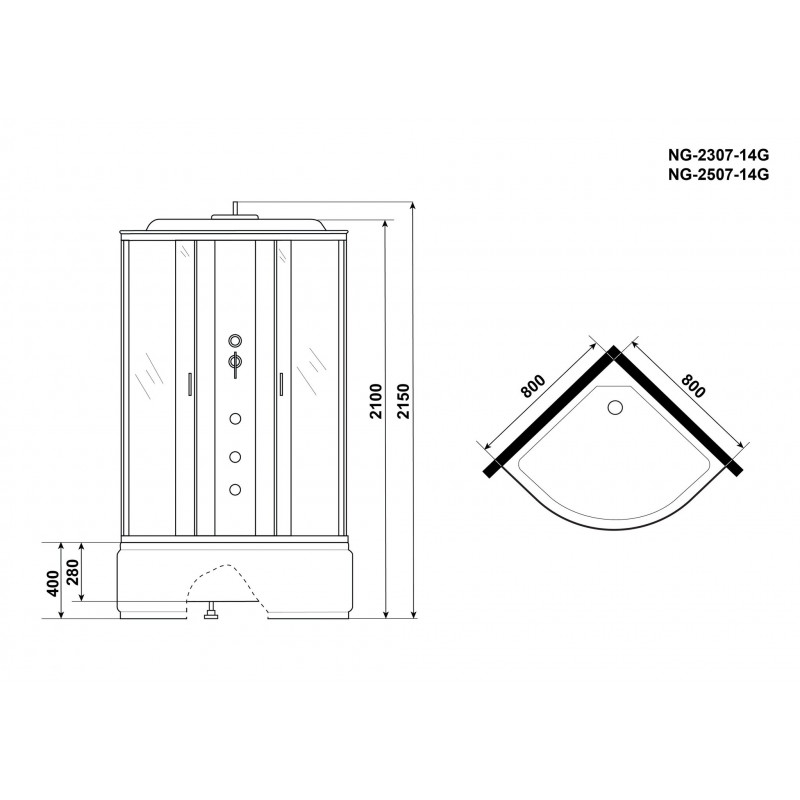 Душевая кабина Niagara NG-2307-14G 80х80 см, с матовыми стеклами