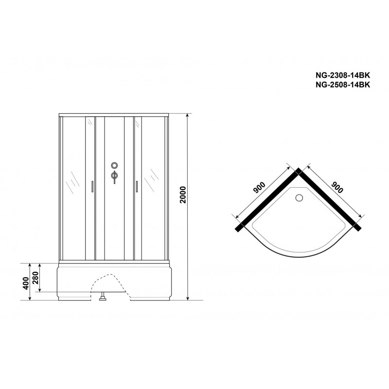 Душевая кабина Niagara NG-2308-14BK 90х90 см, с матовыми стеклами