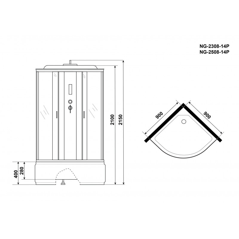 Душевая кабина Niagara NG-2308-14P 90х90 см, с матовыми стеклами