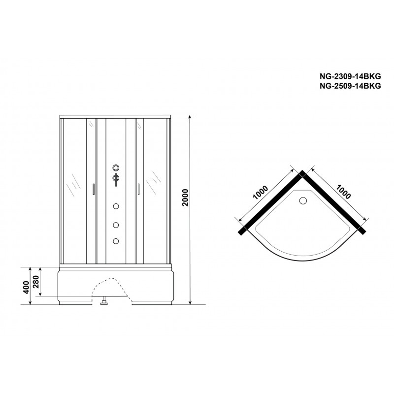 Душевая кабина Niagara NG-2509-14BKG 100х100 см, с тонированными стеклами