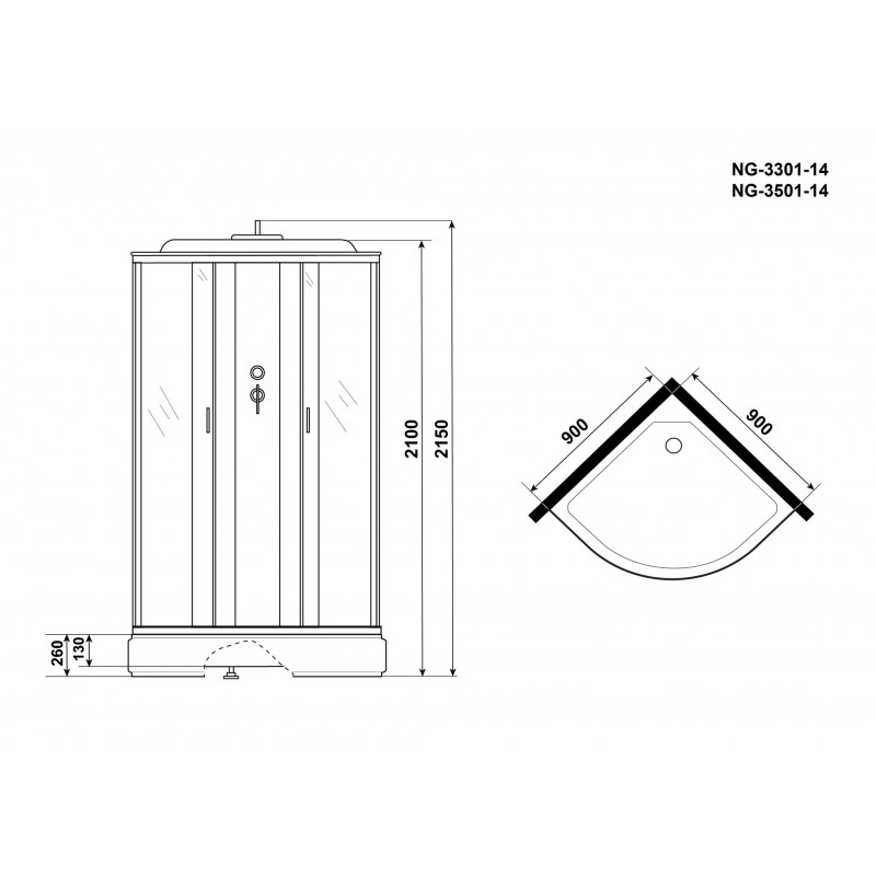 Душевая кабина Niagara NG-3501-14 90х90 см, с тонированными стеклами