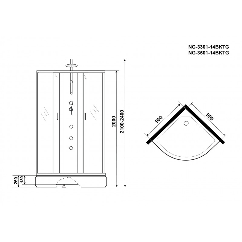 Душевая кабина Niagara NG-3501-14BKTG 90х90 см, с тонированными стеклами