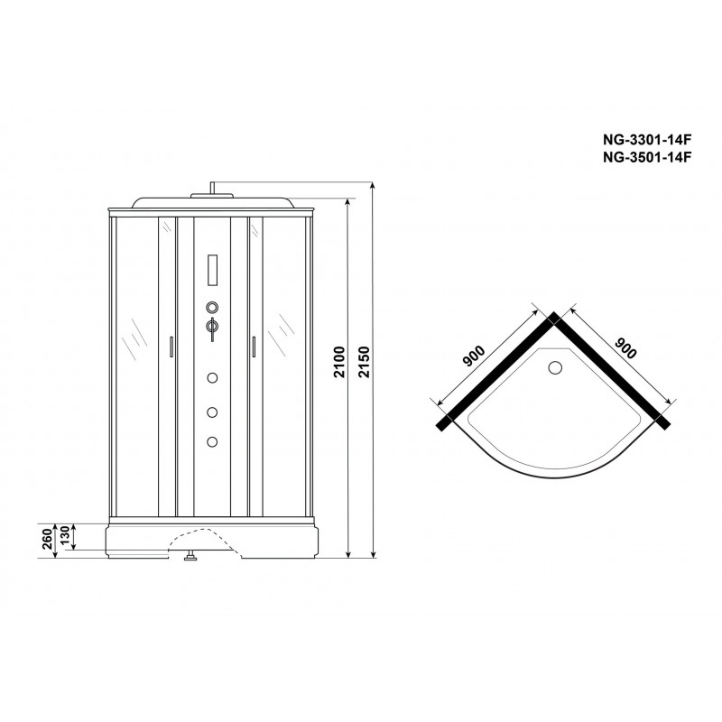 Душевая кабина Niagara NG-3501-14F 90х90 см, с тонированными стеклами