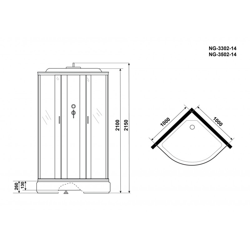 Душевая кабина Niagara NG-3502-14 100х100 см, с тонированными стеклами