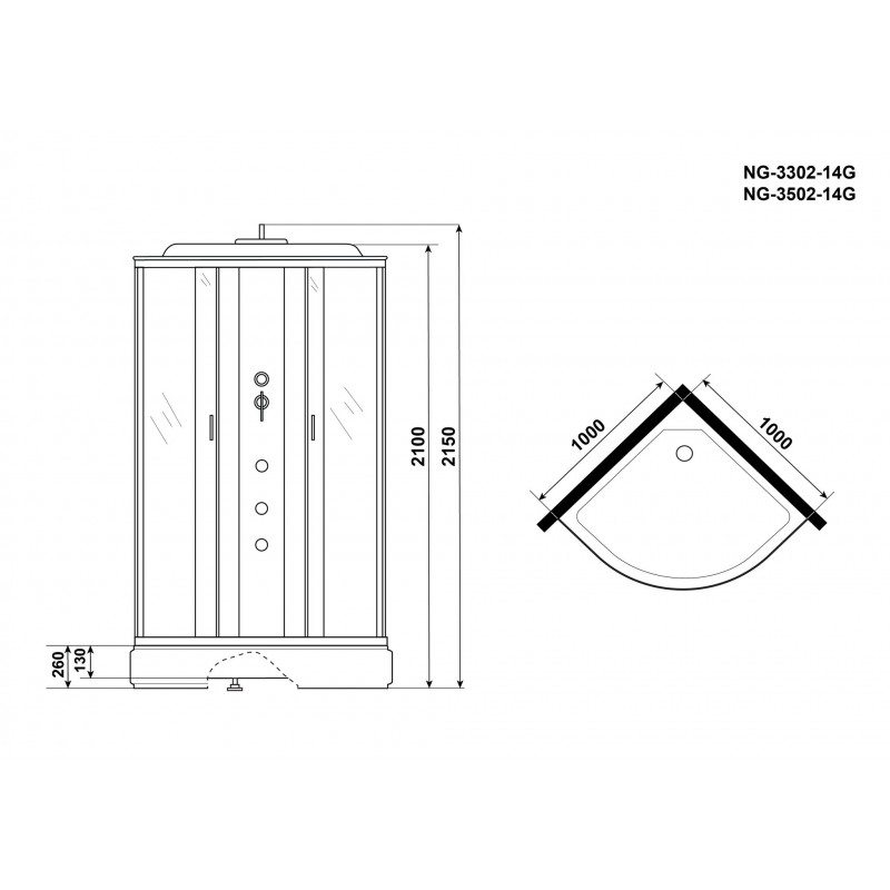 Душевая кабина Niagara NG-3502-14F 100х100 см, с тонированными стеклами