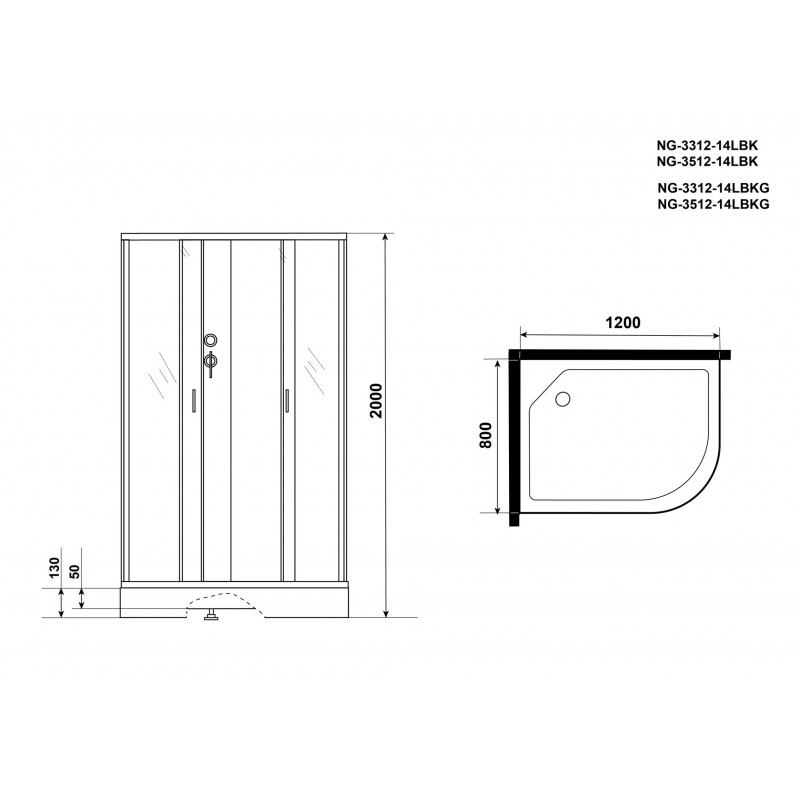 Душевая кабина Niagara NG-3312-14LBK 120х80 см, с матовыми стеклами, левосторонняя