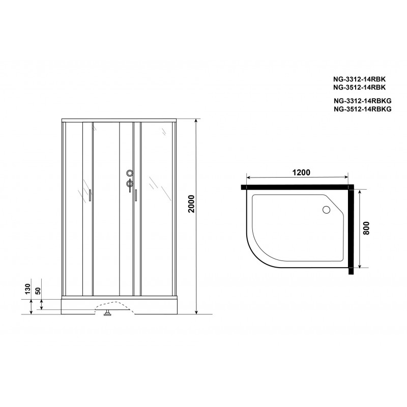 Душевая кабина Niagara NG-3312-14RBK 120х80 см, с матовыми стеклами, правосторонняя