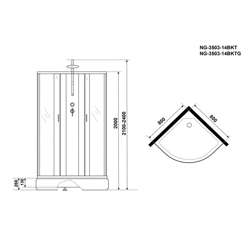 Душевая кабина Niagara NG-3503-14BKTG 80х80 см, с тонированными стеклами