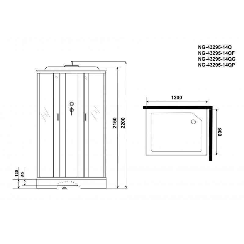 Душевая кабина Niagara NG-43295-14Q 120х90 см, с матовыми стеклами