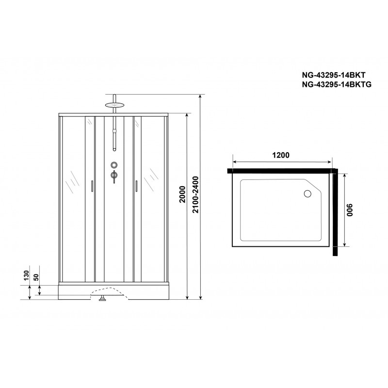 Душевая кабина Niagara NG-43295-14QBKT 120х90 см, с матовыми стеклами