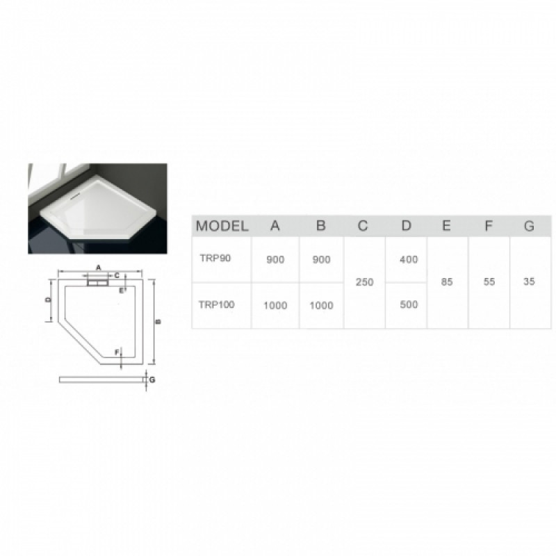 Поддон пятиугольный WeltWasser WW TR TRP90 90х90 см